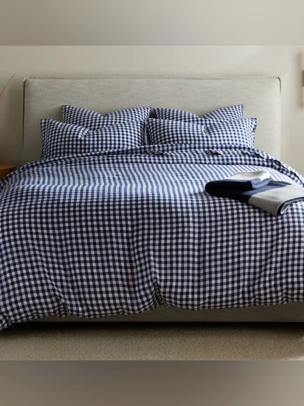 Quince European Linen Gingham Duvet Cover Set, Full/Queen (Navy)